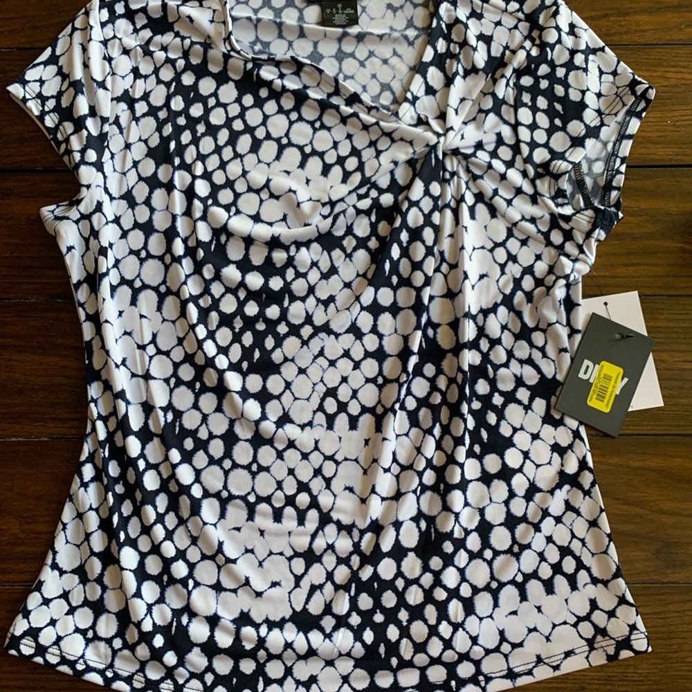 DKNY Black and White Abstract Blouse